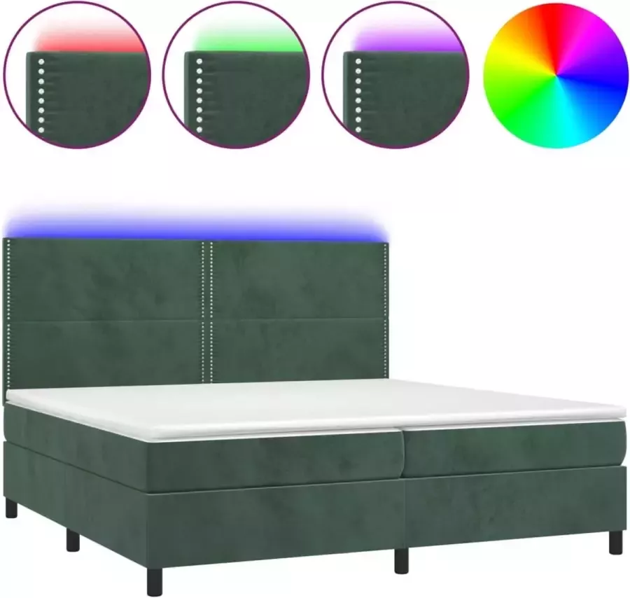 Dolce Vita La Boxspring met matras en LED fluweel donkergroen 200x200 cm