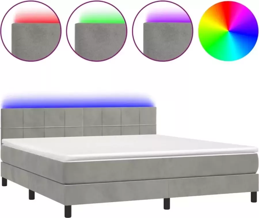 Dolce Vita La Boxspring met matras en LED fluweel lichtgrijs 180x200 cm