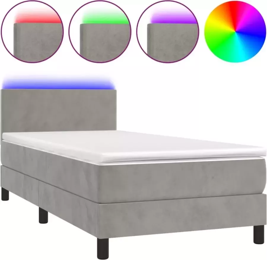 Dolce Vita La Boxspring met matras en LED fluweel lichtgrijs 90x200 cm