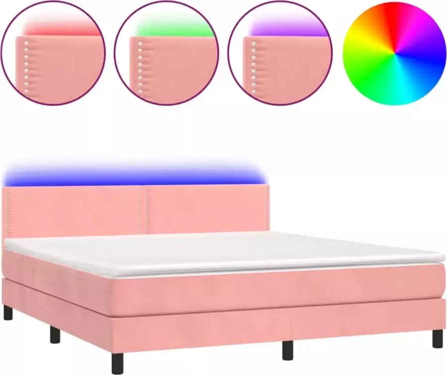 Dolce Vita La Boxspring met matras en LED fluweel roze 160x200 cm