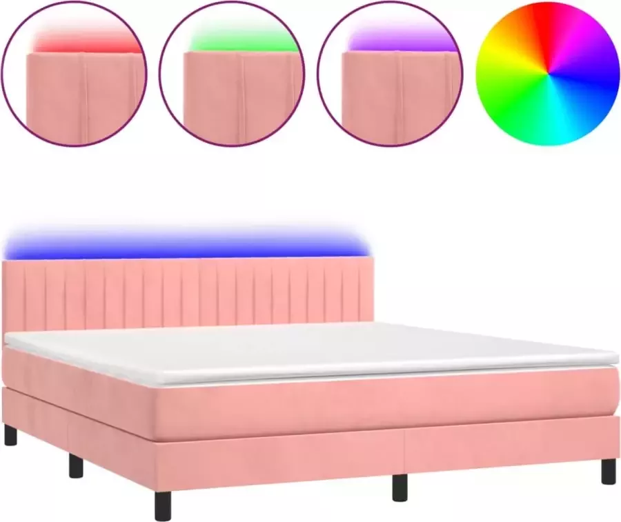 Dolce Vita La Boxspring met matras en LED fluweel roze 160x200 cm
