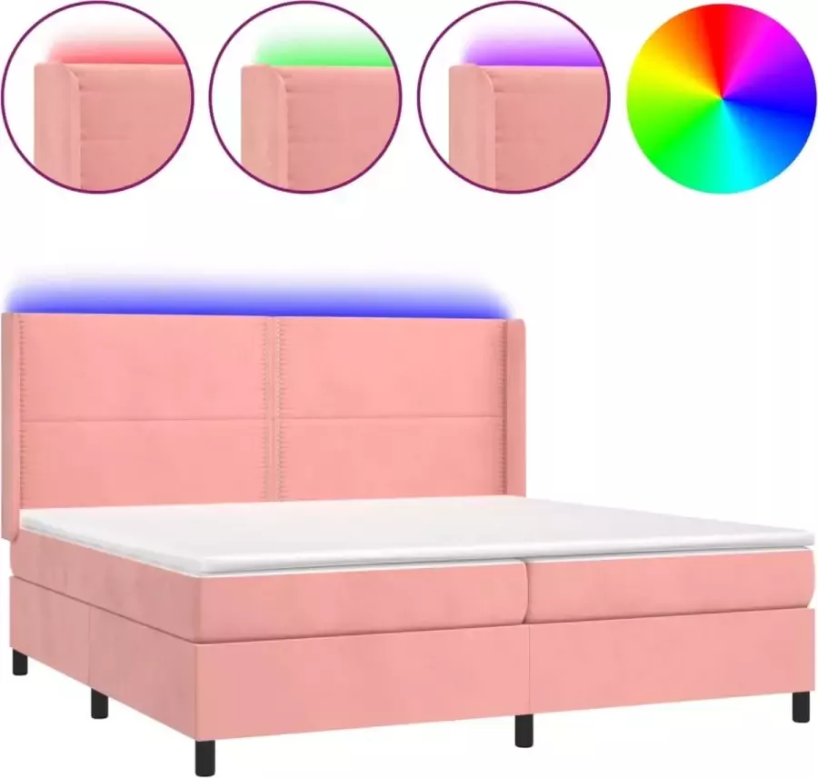 Dolce Vita La Boxspring met matras en LED fluweel roze 200x200 cm