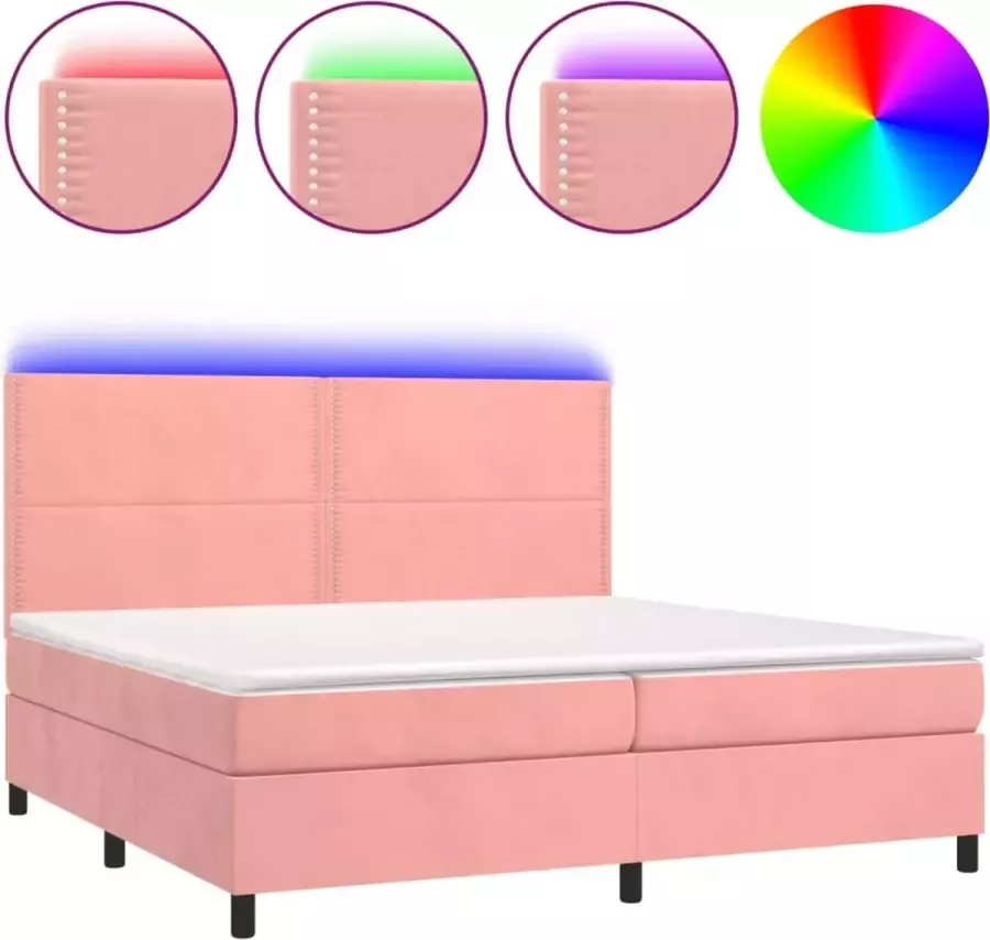 Dolce Vita La Boxspring met matras en LED fluweel roze 200x200 cm