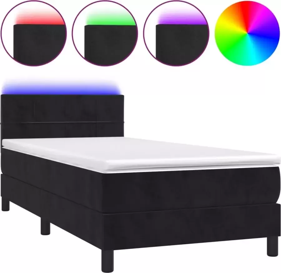 Dolce Vita La Boxspring met matras en LED fluweel zwart 100x200 cm
