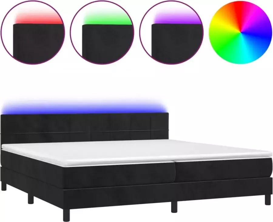 Dolce Vita La Boxspring met matras en LED fluweel zwart 200x200 cm