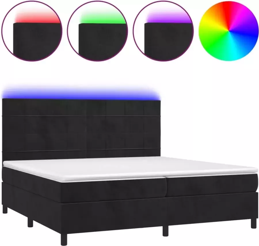Dolce Vita La Boxspring met matras en LED fluweel zwart 200x200 cm