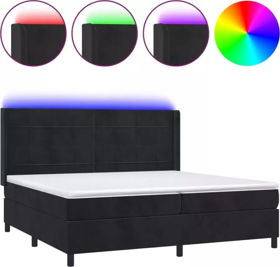 Dolce Vita La Boxspring met matras en LED fluweel zwart 200x200 cm