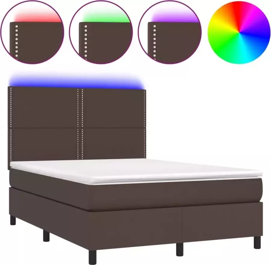 Dolce Vita La Boxspring met matras en LED kunstleer bruin 140x200 cm