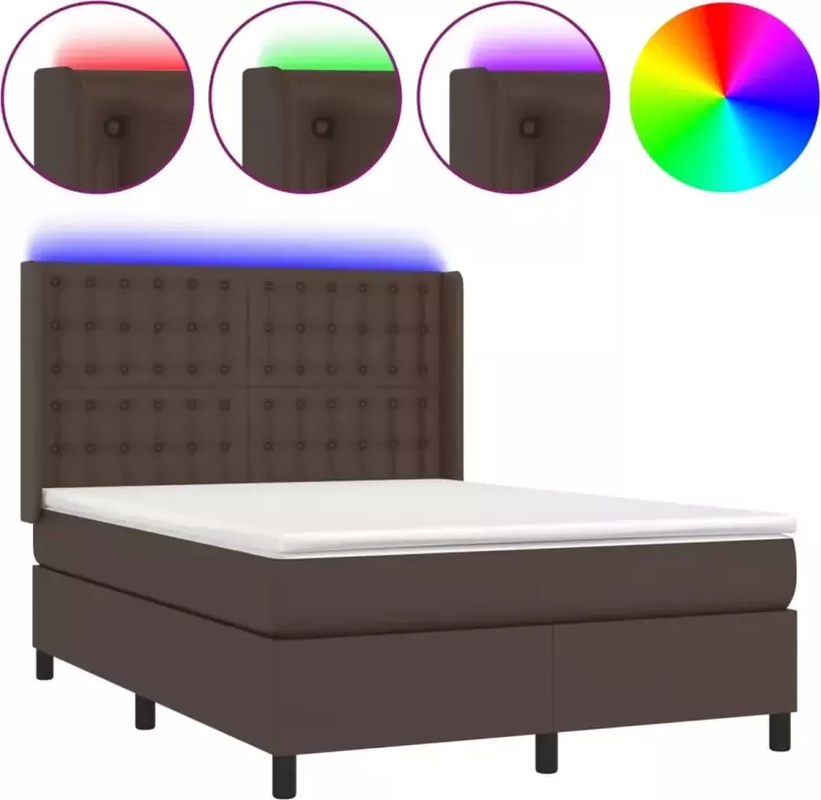 Dolce Vita La Boxspring met matras en LED kunstleer bruin 140x200 cm