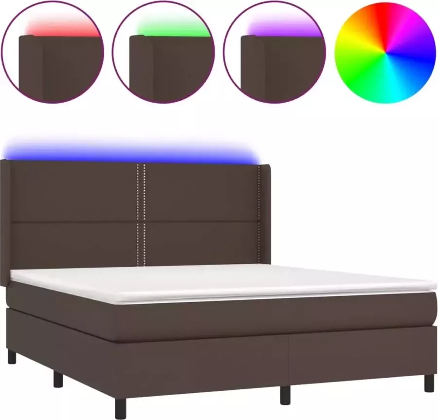 Dolce Vita La Boxspring met matras en LED kunstleer bruin 160x200 cm