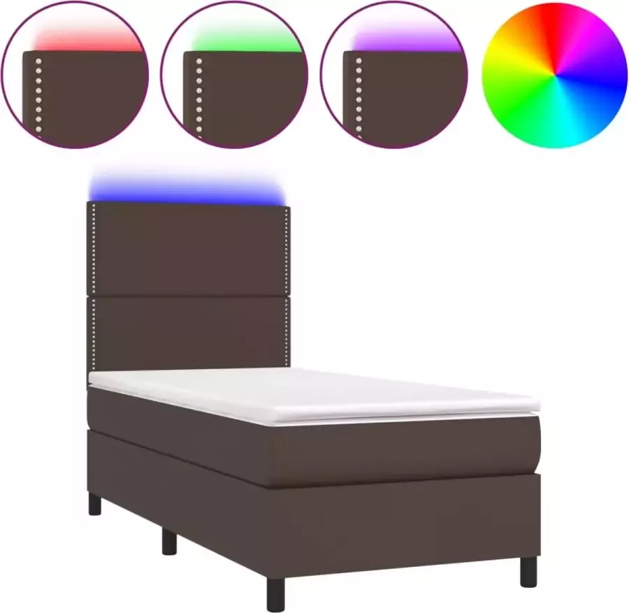 Dolce Vita La Boxspring met matras en LED kunstleer bruin 90x200 cm
