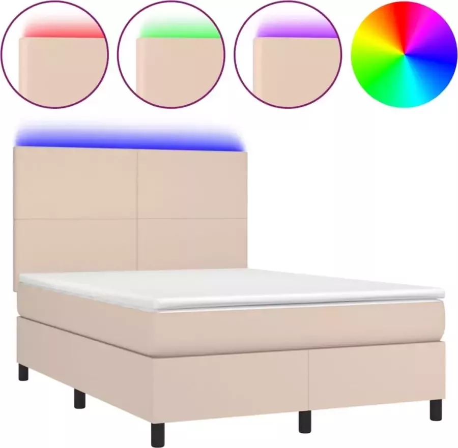 Dolce Vita La Boxspring met matras en LED kunstleer cappuccinokleur 140x200cm