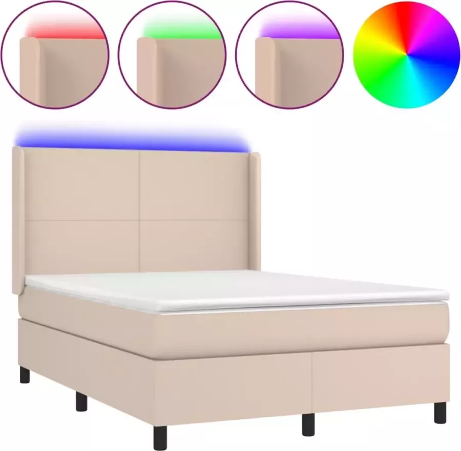 Dolce Vita La Boxspring met matras en LED kunstleer cappuccinokleur 140x200cm