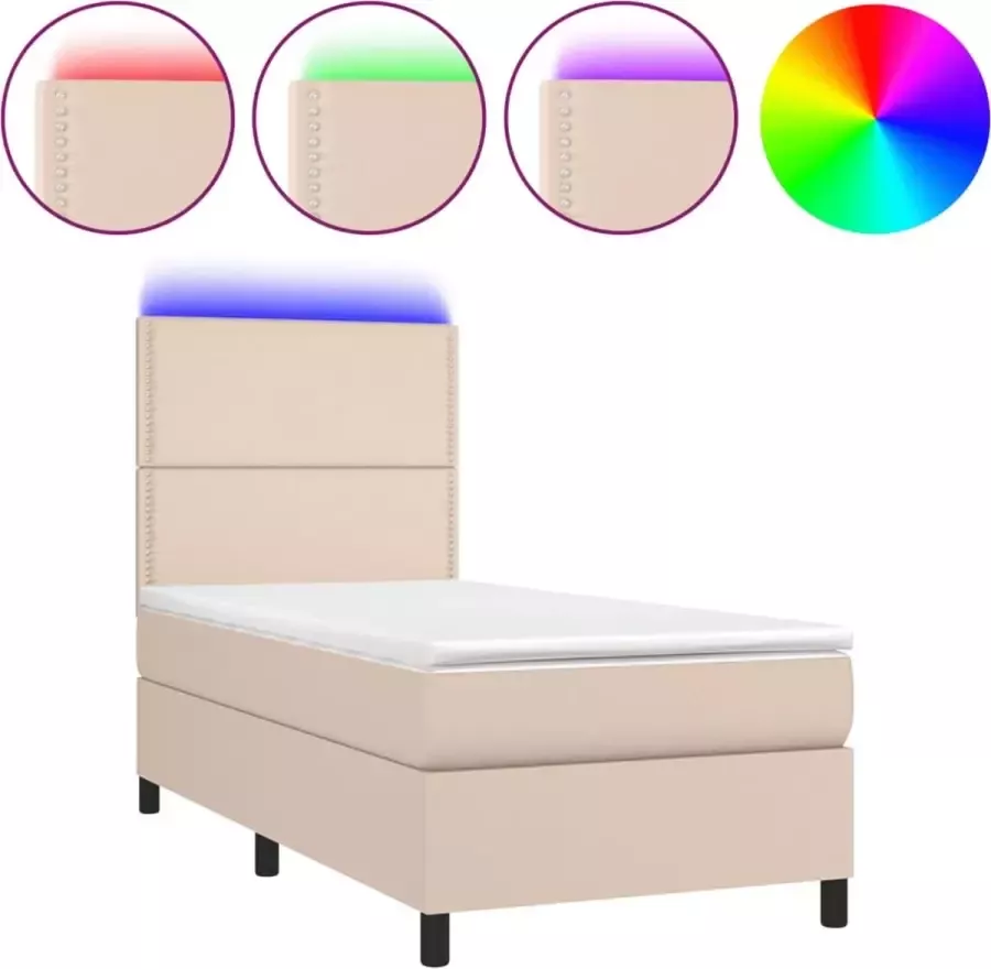 Dolce Vita La Boxspring met matras en LED kunstleer cappuccinokleur 90x200 cm