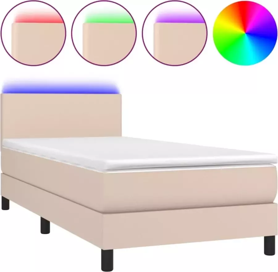 Dolce Vita La Boxspring met matras en LED kunstleer cappuccinokleur 90x200 cm