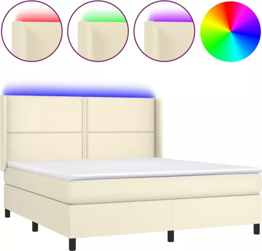 Dolce Vita La Boxspring met matras en LED kunstleer crèmekleurig 160x200 cm
