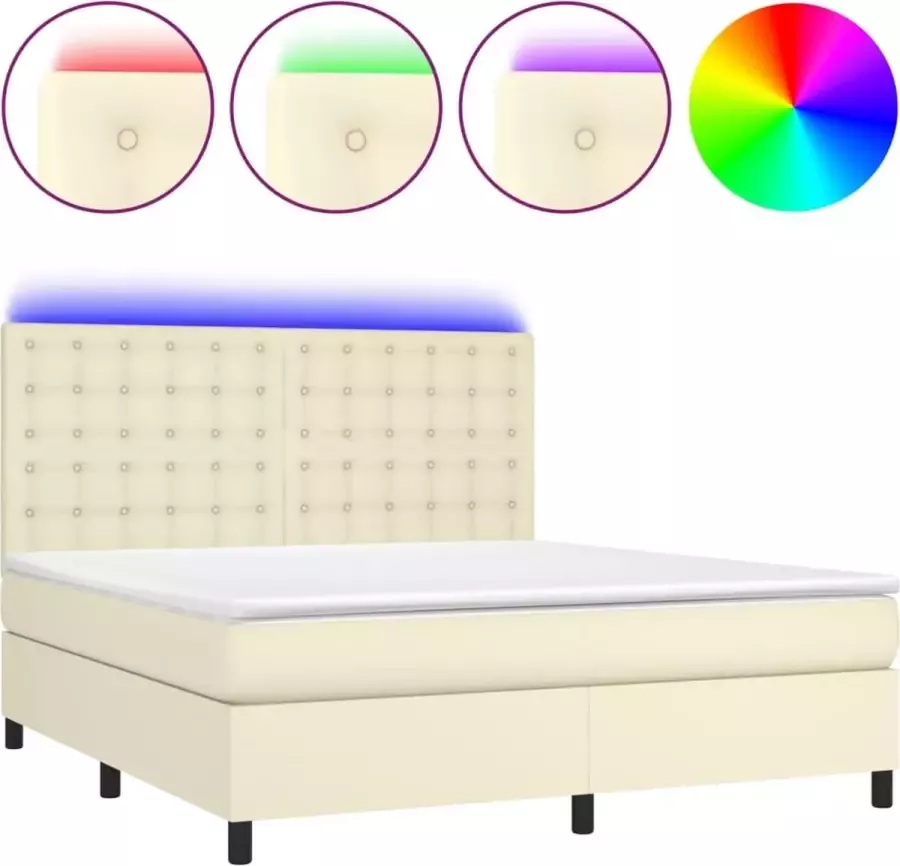 Dolce Vita La Boxspring met matras en LED kunstleer crèmekleurig 160x200 cm