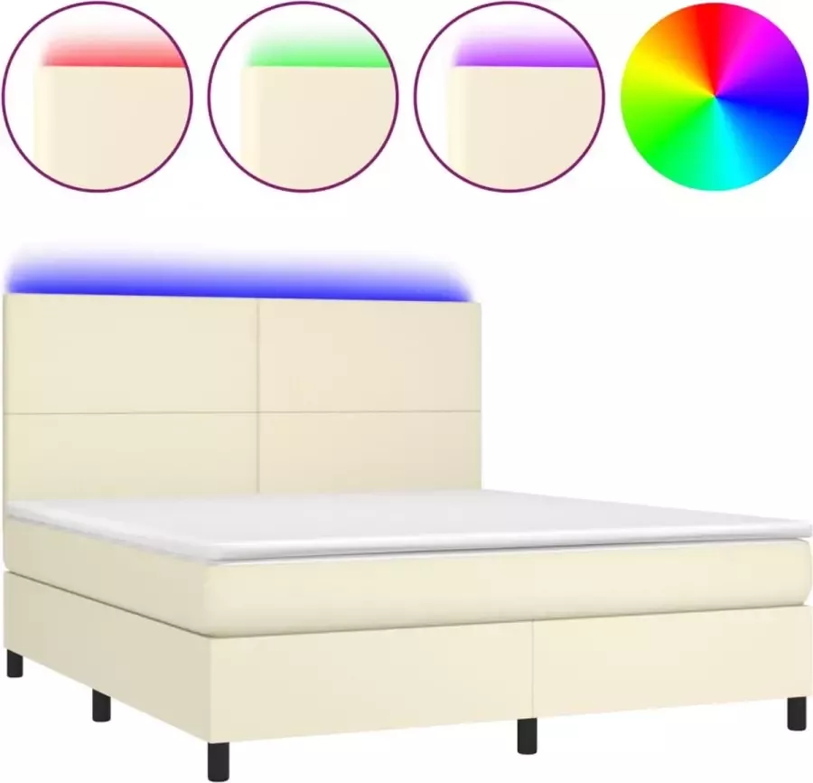 Dolce Vita La Boxspring met matras en LED kunstleer crèmekleurig 180x200 cm