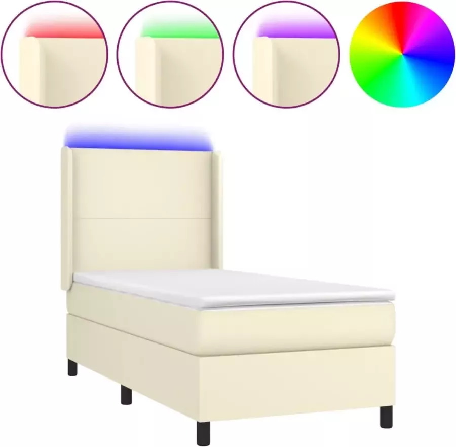 Dolce Vita La Boxspring met matras en LED kunstleer crèmekleurig 90x200 cm - Foto 2
