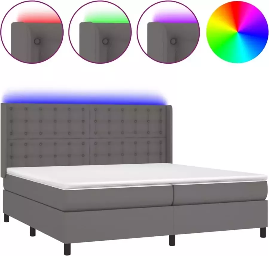Dolce Vita La Boxspring met matras en LED kunstleer grijs 200x200 cm