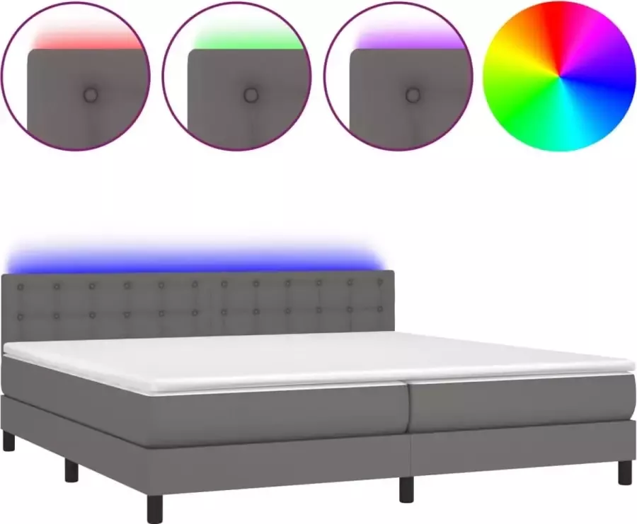 Dolce Vita La Boxspring met matras en LED kunstleer grijs 200x200 cm