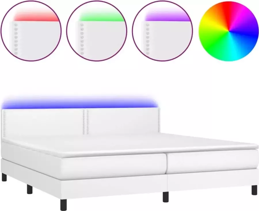 Dolce Vita La Boxspring met matras en LED kunstleer wit 200x200 cm