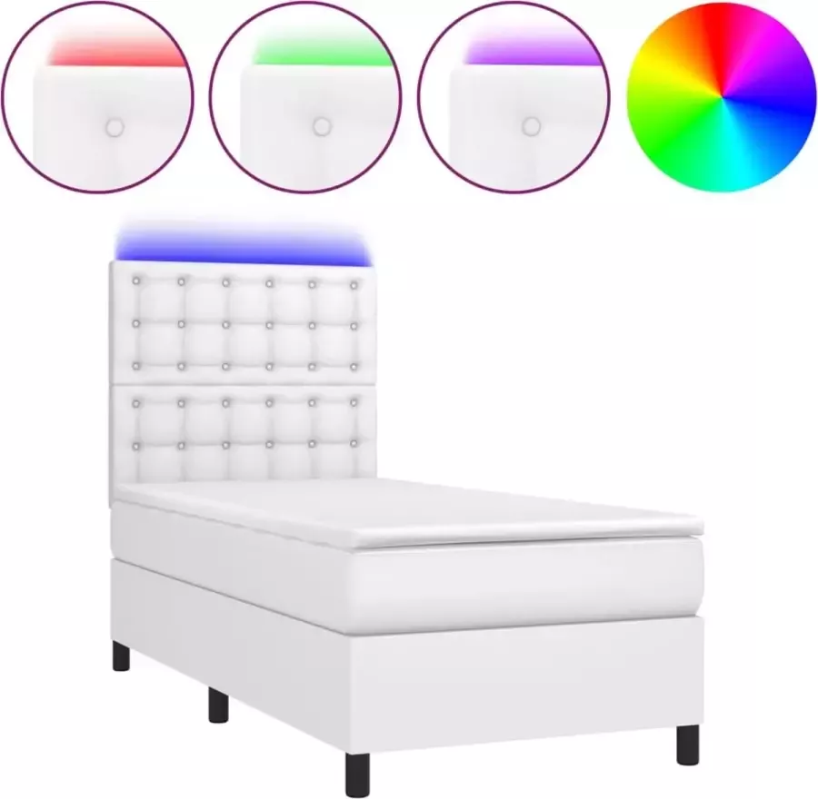 Dolce Vita La Boxspring met matras en LED kunstleer wit 80x200 cm