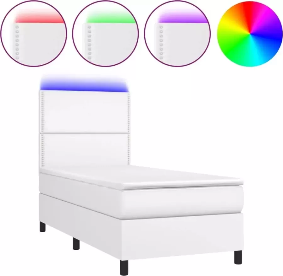 Dolce Vita La Boxspring met matras en LED kunstleer wit 90x190 cm