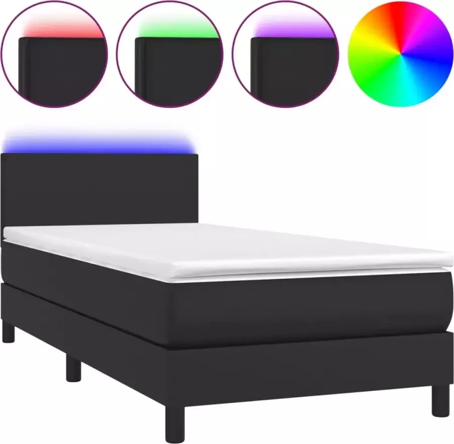 Dolce Vita La Boxspring met matras en LED kunstleer zwart 80x200 cm
