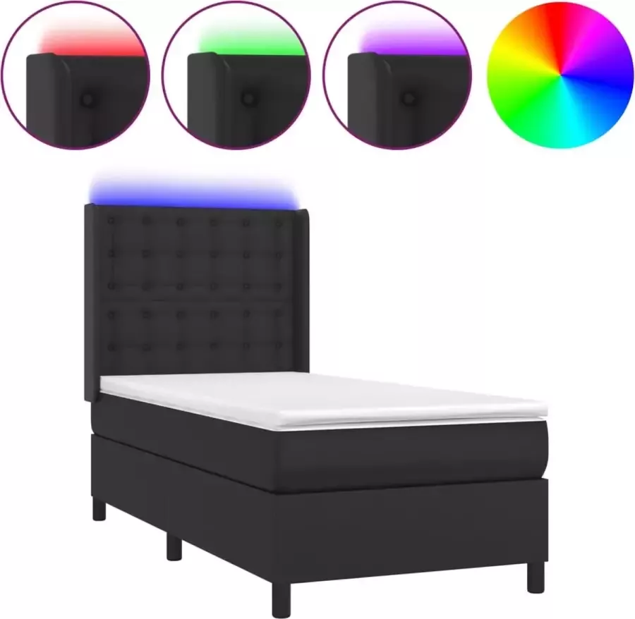 Dolce Vita La Boxspring met matras en LED kunstleer zwart 90x190 cm