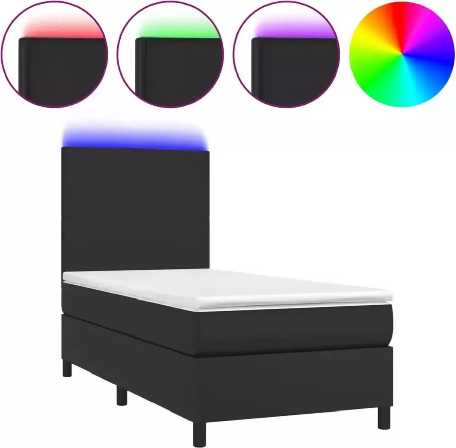 Dolce Vita La Boxspring met matras en LED kunstleer zwart 90x190 cm