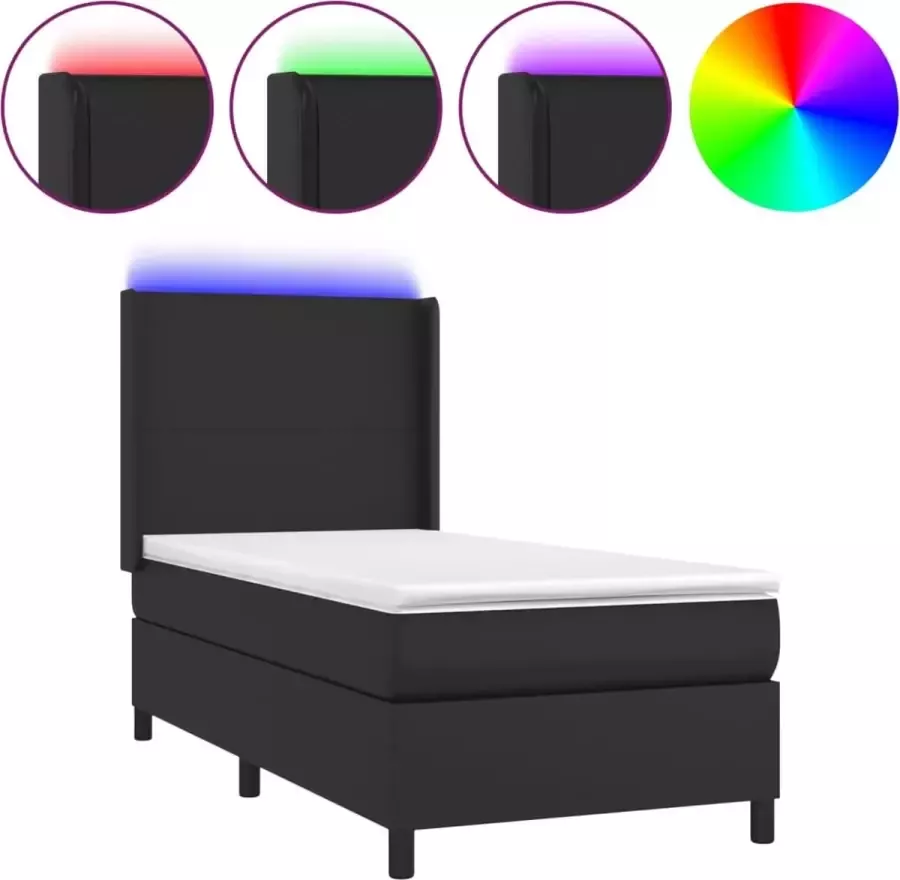 Dolce Vita La Boxspring met matras en LED kunstleer zwart 90x200 cm