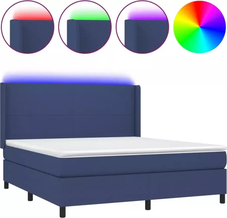 Dolce Vita La Boxspring met matras en LED stof blauw 160x200 cm