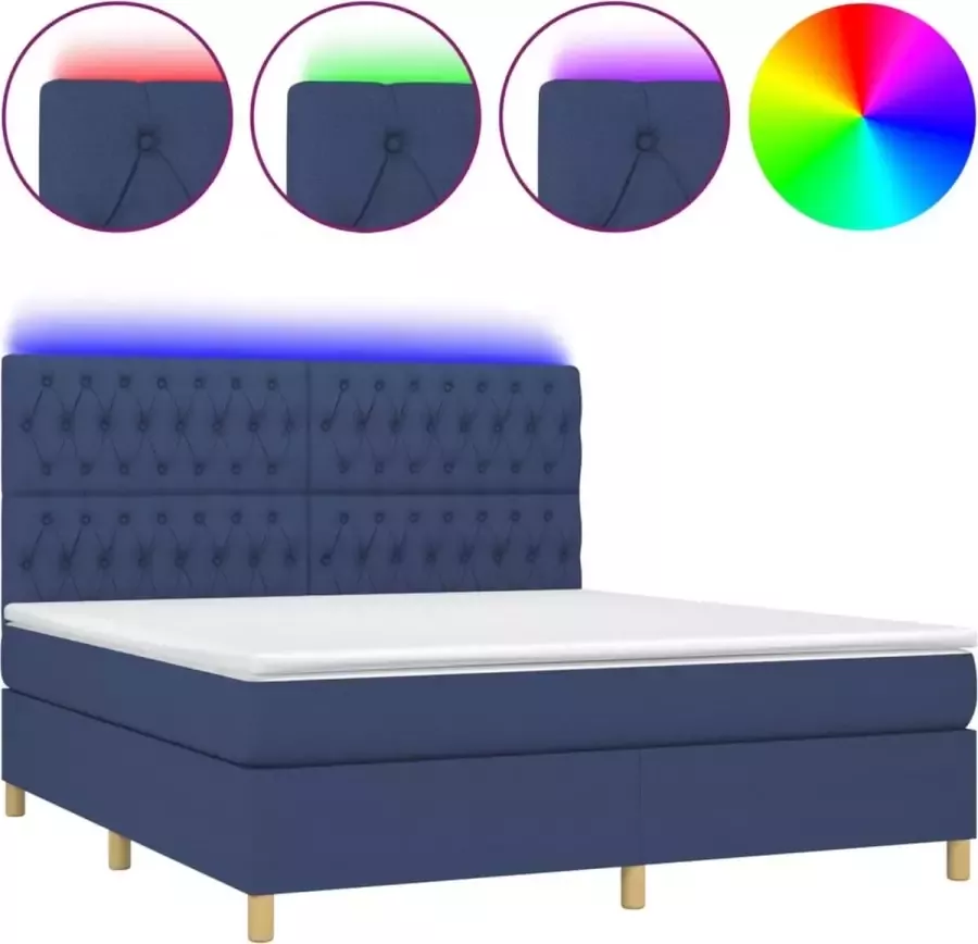 Dolce Vita La Boxspring met matras en LED stof blauw 180x200 cm