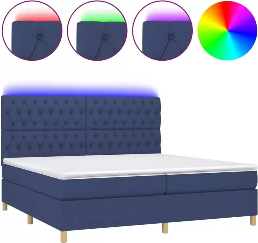 Dolce Vita La Boxspring met matras en LED stof blauw 200x200 cm