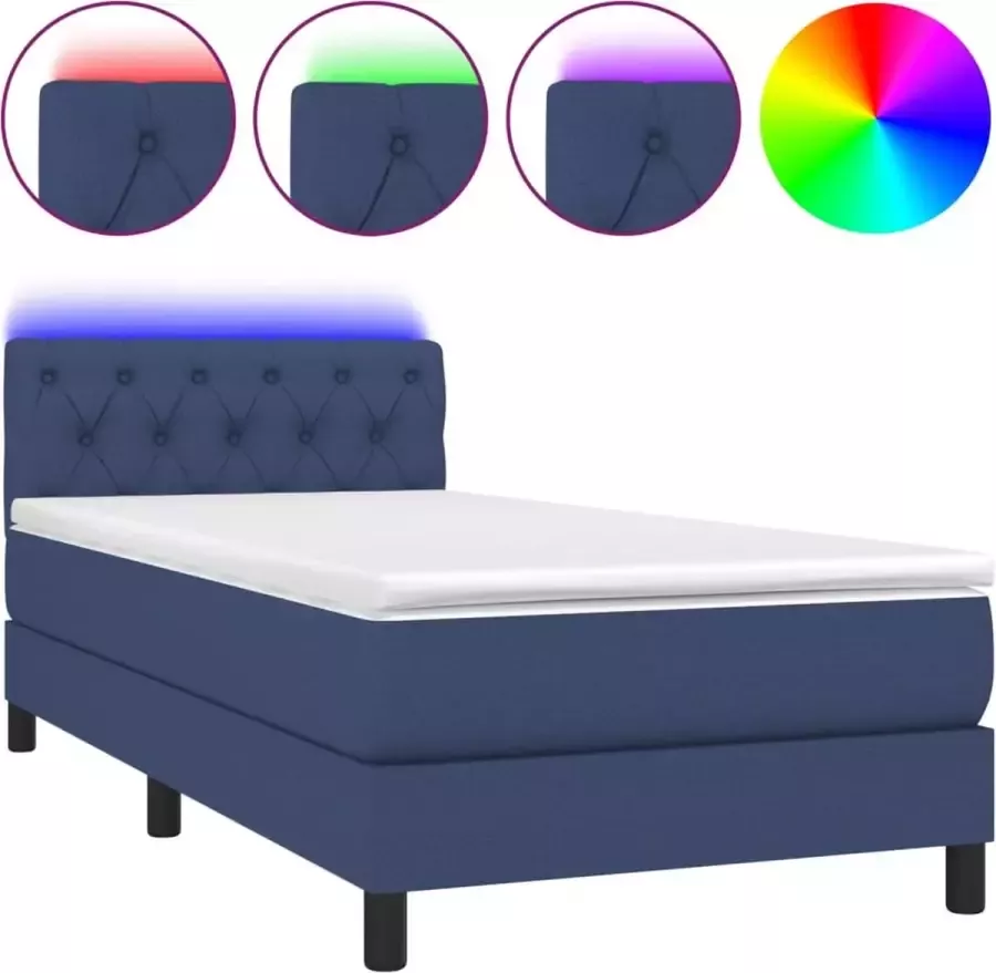 Dolce Vita La Boxspring met matras en LED stof blauw 80x200 cm
