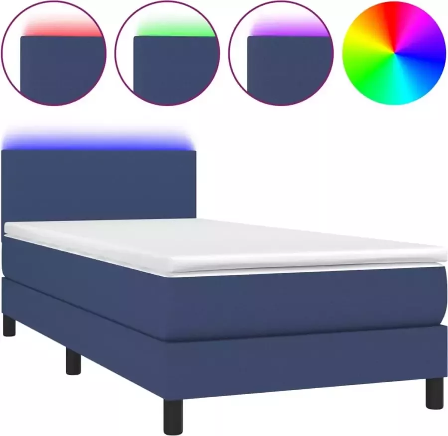 Dolce Vita La Boxspring met matras en LED stof blauw 90x200 cm