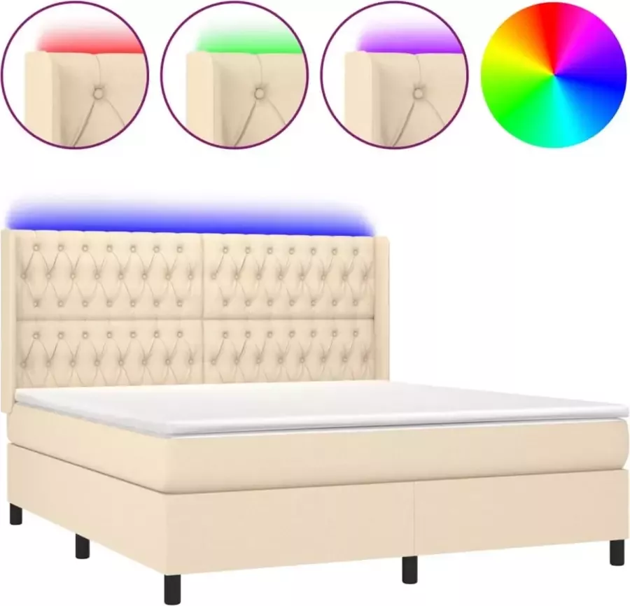 Dolce Vita La Boxspring met matras en LED stof crèmekleurig 160x200 cm