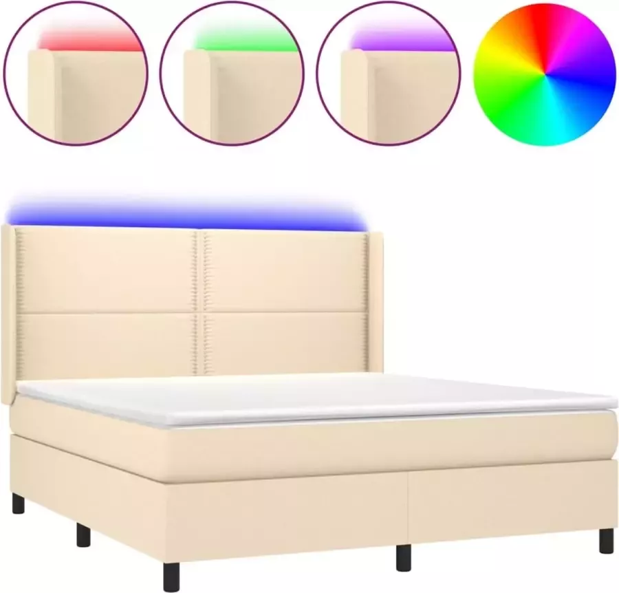 Dolce Vita La Boxspring met matras en LED stof crèmekleurig 180x200 cm