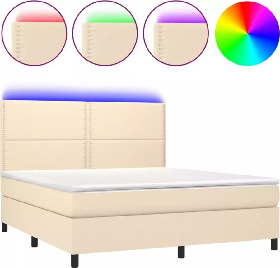 Dolce Vita La Boxspring met matras en LED stof crèmekleurig 180x200 cm
