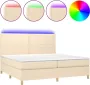 Dolce Vita La Boxspring met matras en LED stof crèmekleurig 200x200 cm - Thumbnail 1