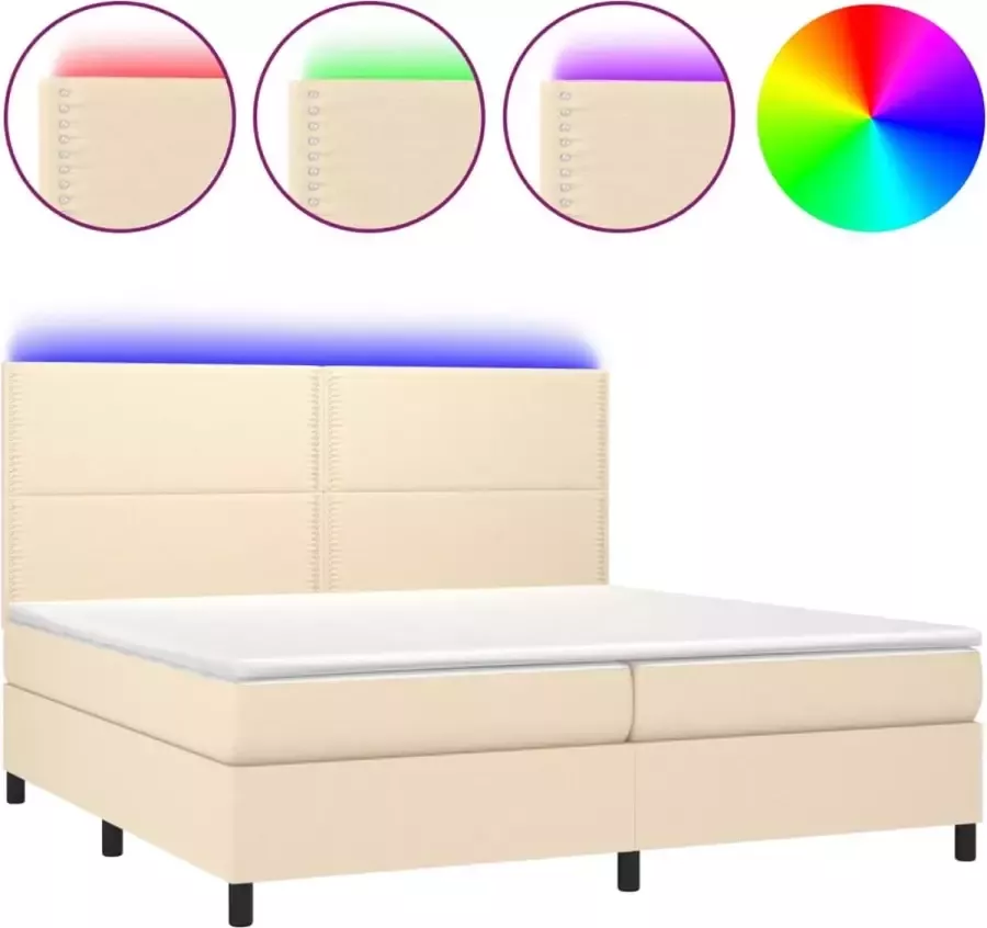 Dolce Vita La Boxspring met matras en LED stof crèmekleurig 200x200 cm