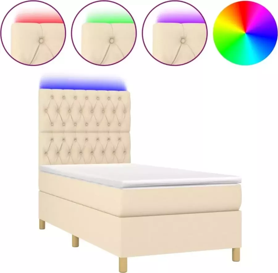 Dolce Vita La Boxspring met matras en LED stof crèmekleurig 80x200 cm