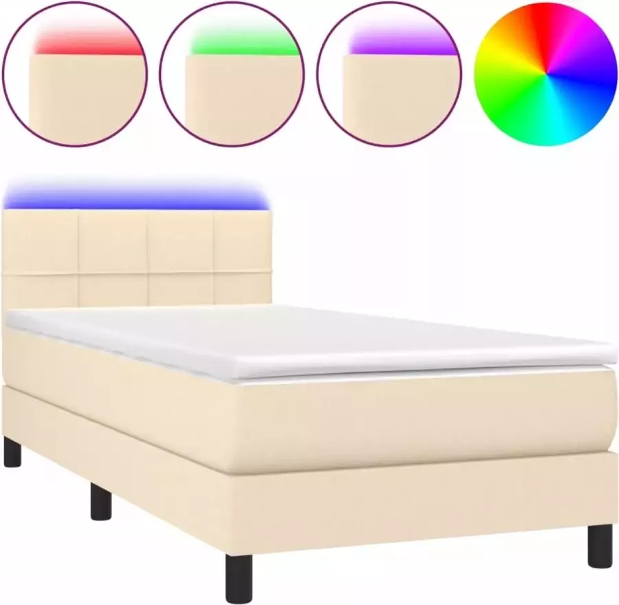 Dolce Vita La Boxspring met matras en LED stof crèmekleurig 80x200 cm