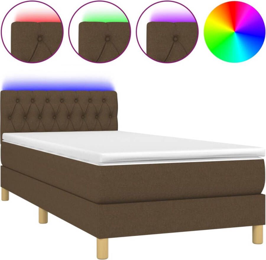 Dolce Vita La Boxspring met matras en LED stof donkerbruin 80x200 cm - Foto 1