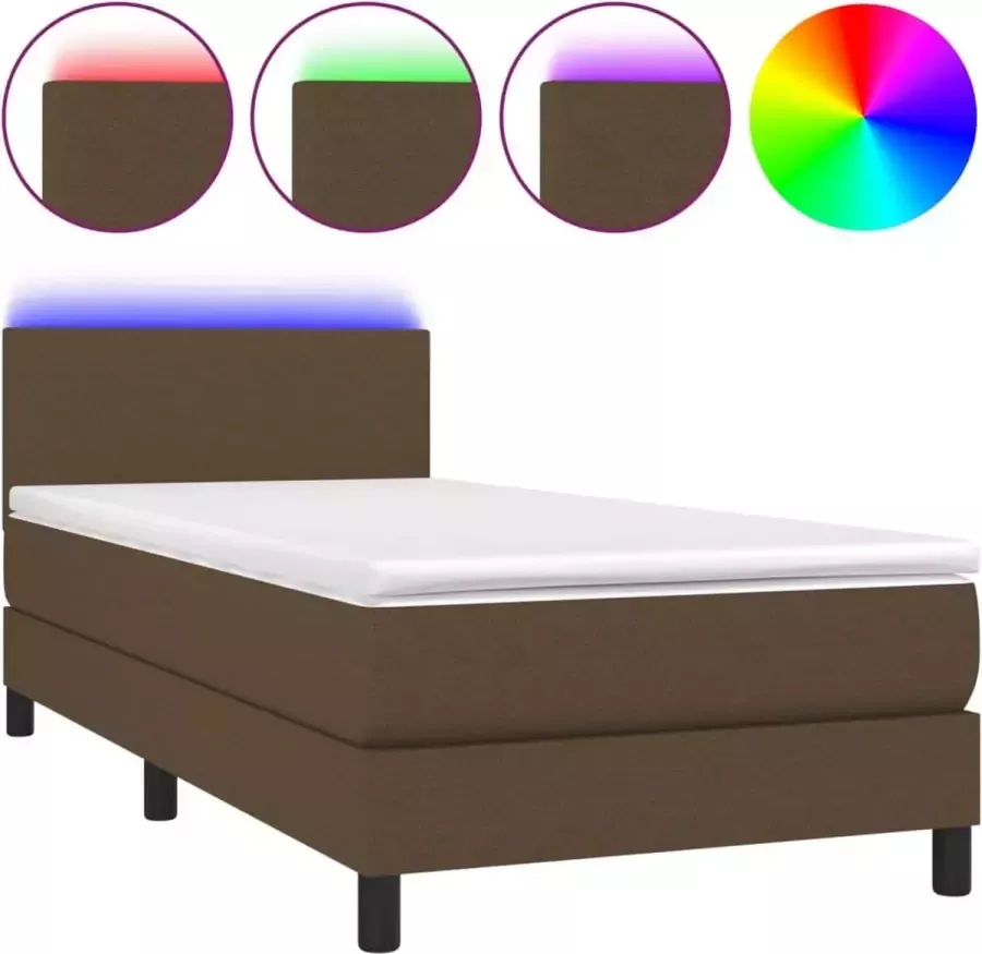 Dolce Vita La Boxspring met matras en LED stof donkerbruin 90x190 cm