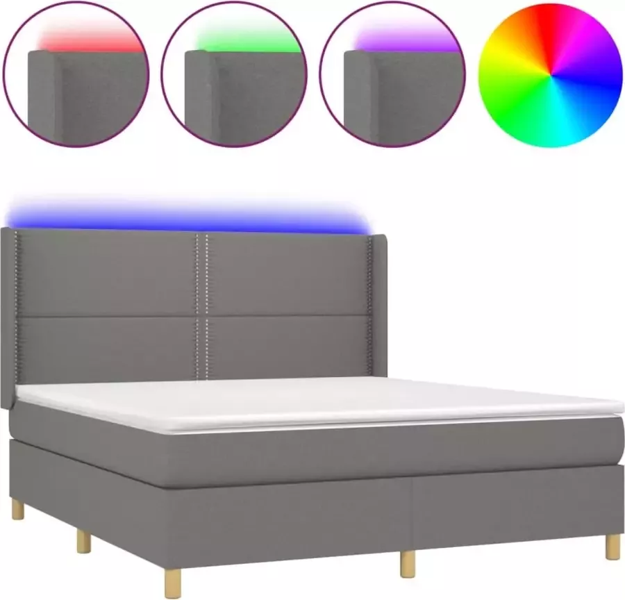 Dolce Vita La Boxspring met matras en LED stof donkergrijs 160x200 cm - Foto 1