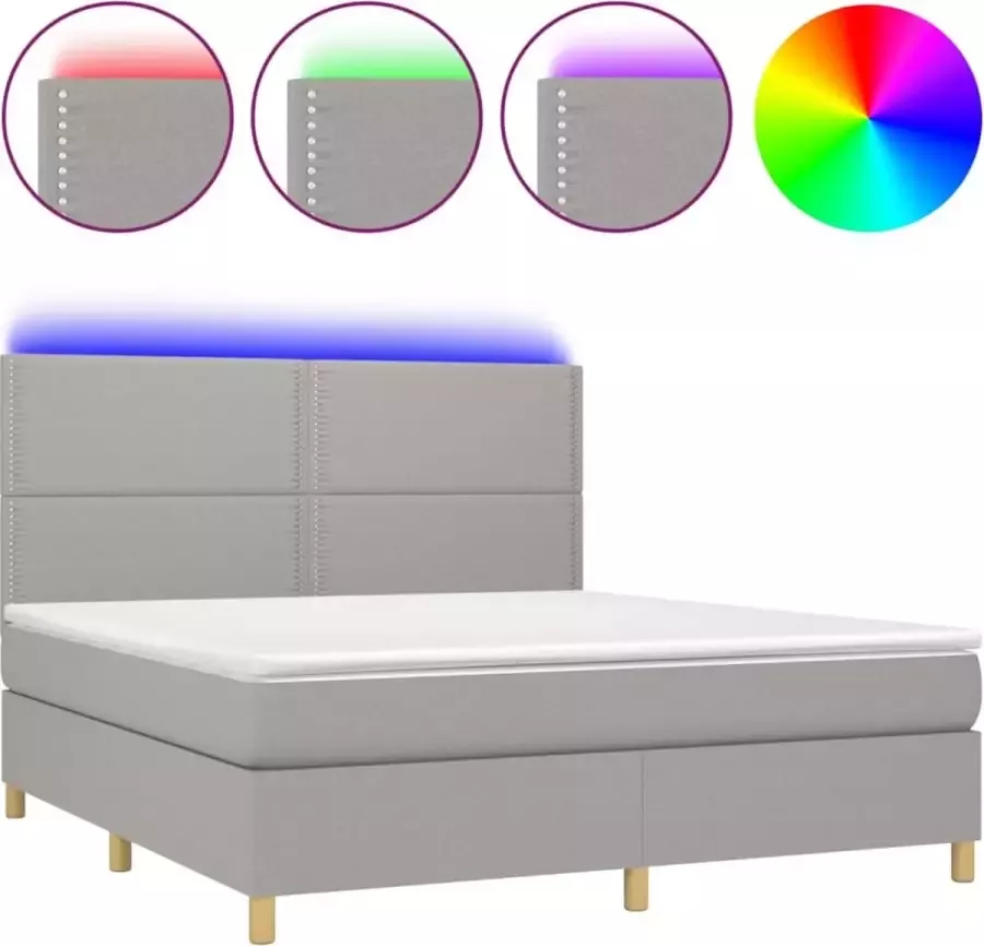 Dolce Vita La Boxspring met matras en LED stof lichtgrijs 160x200 cm