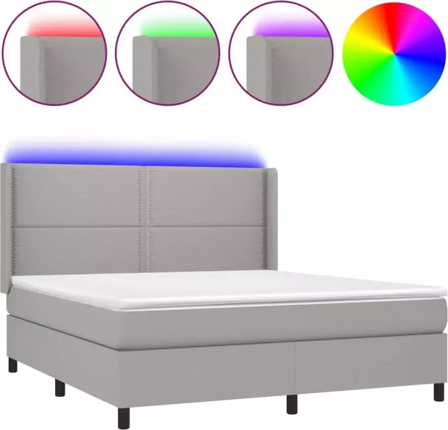 Dolce Vita La Boxspring met matras en LED stof lichtgrijs 160x200 cm