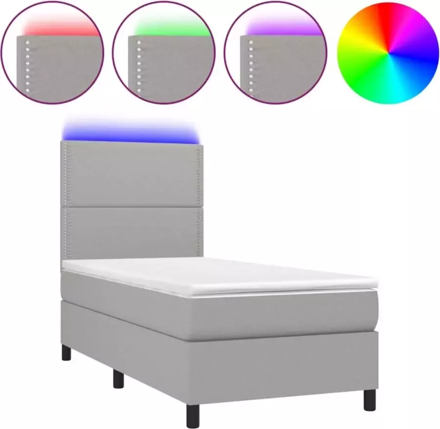 Dolce Vita La Boxspring met matras en LED stof lichtgrijs 80x200 cm